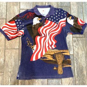 COTTON TRADERS MENS US FLAG SHIRT POLO STYLE 100% COTTON SIZE 2XL